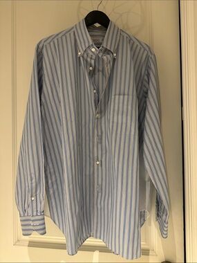 Men's Light Blue Striped Button-Down Dress Shirt